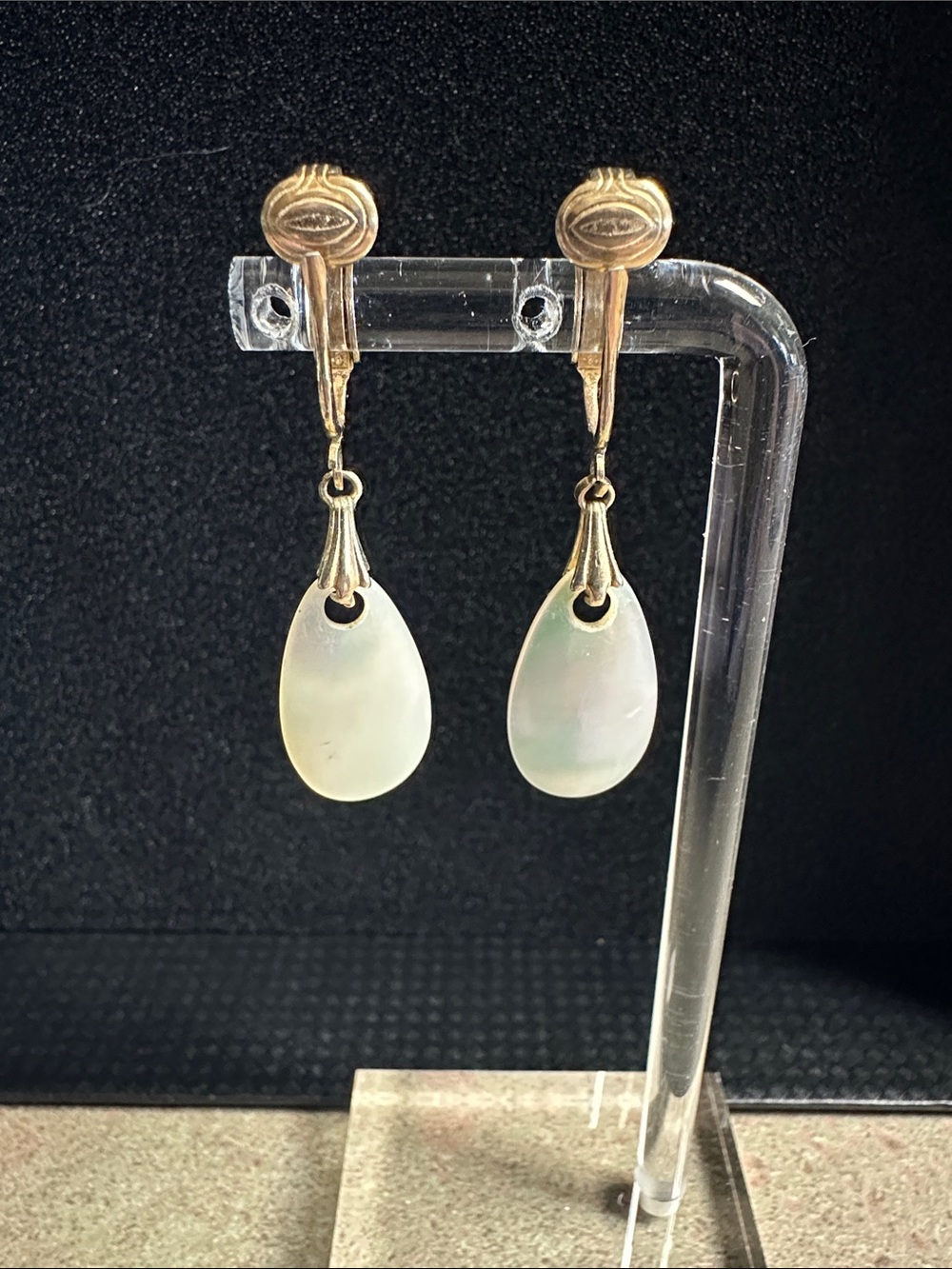Vintage Sarah Coventry Gold-Tone Earrings with Iridescent Abalone Teardrops